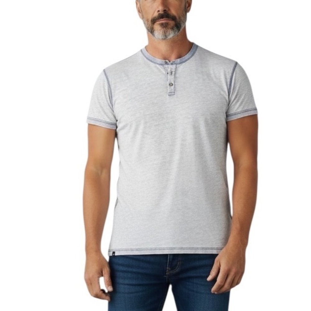 Johnnie-O Mens XL Gray Heathered Short Sleeve Henley Shirt Contrast Stitching